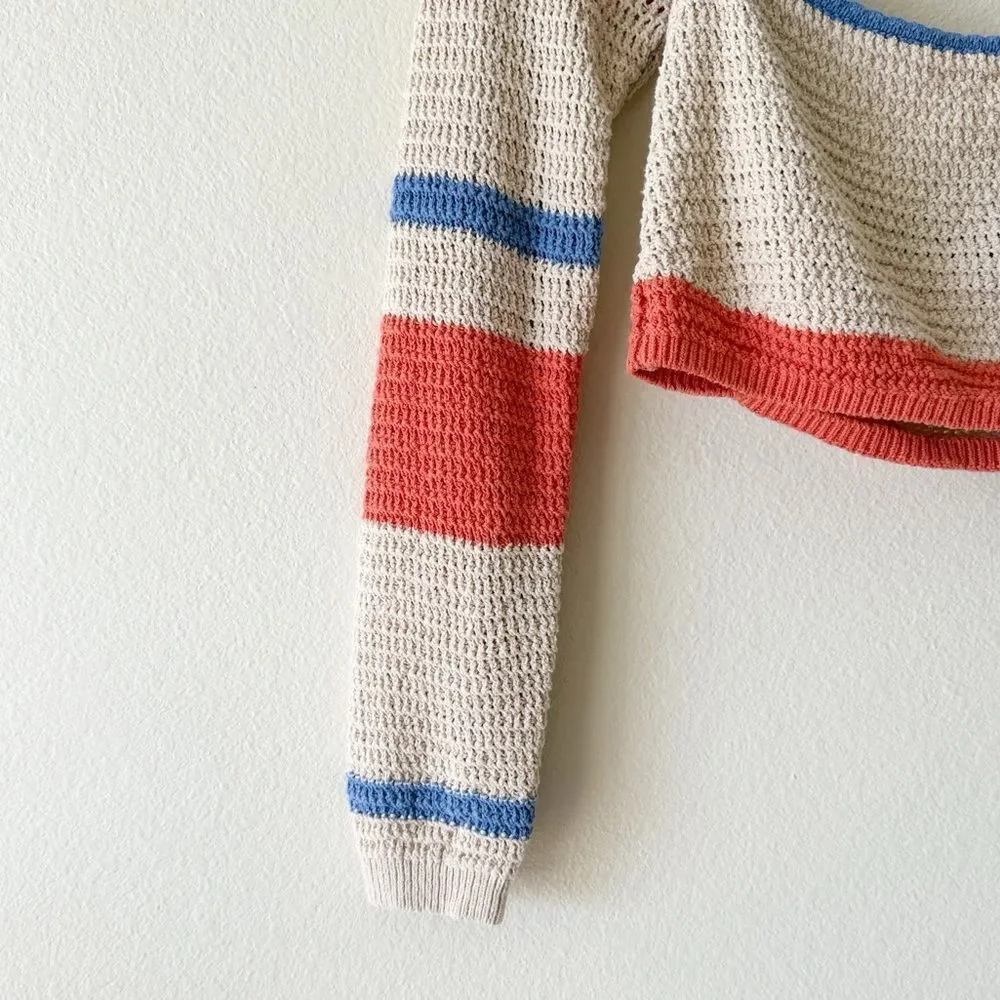 Free People Love Me Long Sleeve Fauxchet Striped Knit Sweater
